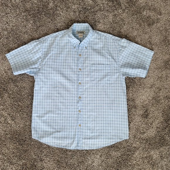 U.S. Expedition Men’s Large Size L Button Up Short Sleeve Blue White Pla… - Picture 1 of 8